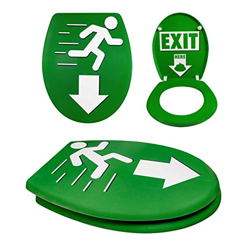 Premium WC Sitz mit Absenkautomatik - "Exit Here" Design - Toilettendeckel aus Duroplast inkl. Montagesatz - VENKON