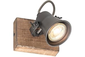 QAZQA rústico Foco rústico negro madera - JELLE/Acero Redonda Adecuado para LED Max. 1 x 8 Watt