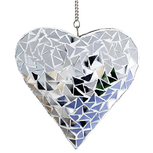 „Silber Duo“ Sonnenfänger 2 schöne Spiegel Mosaik Herzen zum Aufhängen Garten oder Haus Deko - 5