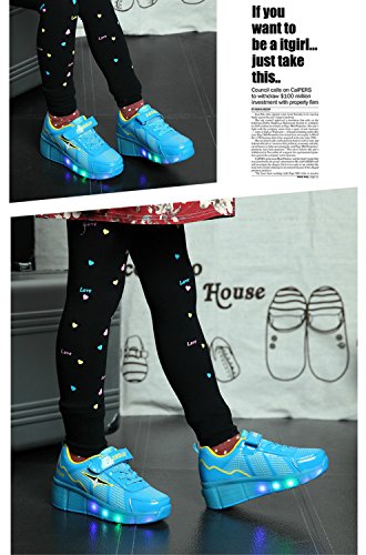 Mr.Ang Skateboard Schuhe mit LED 7 Farbe Farbwechsel Lichter blinken Räder SchuheTurnschuhe Jungen und Mädchen Flügel-Art Rollen Verstellbare neutral Kuli Rollschuh Schuhe - 6