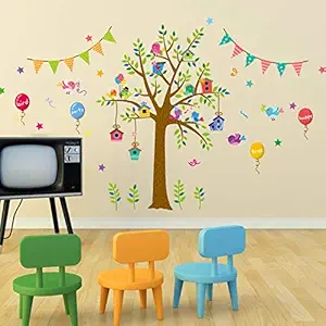 Amazon Brand - Solimo Wall Sticker for Kids Room (Tree Party D