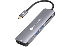 NOVOO Multi-Port USB C Hub, 6 w 1 USB C do HDMI Adapter z 100W PD ładowaniem, HDMI 4K, 2 USB 3.0 porty, SD/Micro SD czytnik, dla MacBook Air/PRO i innych urządzeń typu C (Cable10cm)