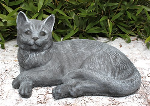 Steinfigur Katze liegend groß Steinguss Schiefergrau
