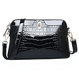 picard lacktasche schwarz  AiSi Damen mini Lack Leder Handtasche/Damenhandtasche/ Schultertasche/Crossbody Bag/Umhängetaschen/ Henkeltasche mit Reißverschluss Umhängekette Schwarz