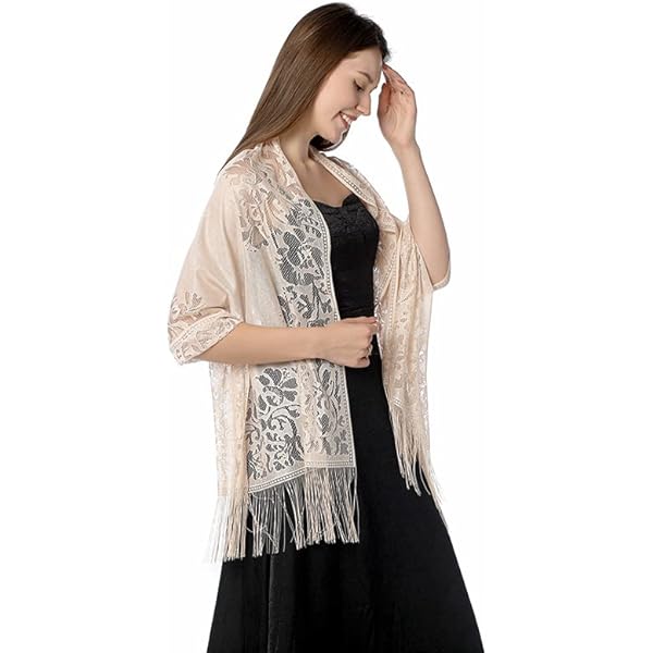 Scialle Donna In Pizzo Nero Elegante - Stola Per Cerimonie E Abiti Da Sera, 190x60 Cm - Foto 9