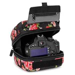 USA GEAR Quick Access DSLR Hard Shell Camera Case (Floral) with Molded EVA Protection