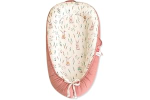 SONARIN Portatile Riduttore Lettino Neonato,88 x 53 cm Baby Nest Nido Neonati Riduttore Culla da Viaggio per Bambini, con100% Cotone Copertura Reversibile Lavabile(Coniglietto Carote)