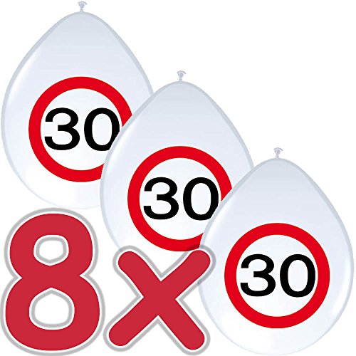 23-tlg. Partyset * 30. GEBURTSTAG * mit Verkehrschild Deko: Girlande + Rotorspiralen + Absperrband und vielen Luftballons von CARPETA® // Dekoset Dekobox Verkehrsschild - 6