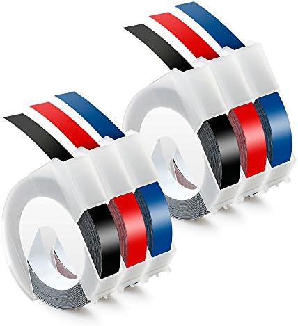 6-Roll Equivalent Dymo Embossing Label Maker Tapes S0898130 S0898150 S0898140 9mm x 3m Black Red Blue 3D Plastic Tape Compatible with Dymo Embossing Label Machine DYMO Omega and Junior