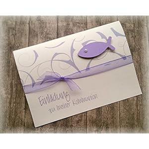 Einladung Einladungskarte Kommunion Konfirmation Firmung Taufe Fisch flieder