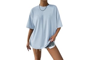 Minetom Oversize T-Shirt Damen Elegante Rundhals Kurzarm Tops Lässig Lose Sommer Oberteile Einfarbig Bluse Mode Farbblock Streetwear Lang Pullover Sweatshirt Teenager Mädchen