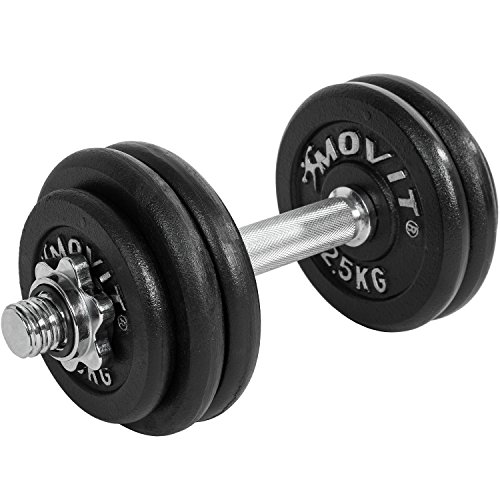MOVIT® Gusseisen Kurzhantel Set, Varianten 1×10 bis 1×30 kg, Stangen gerendelt mit Sternverschlüssen - 4