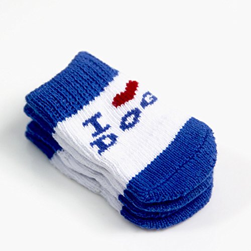 Hund Socke, rutschfeste tragen Fuß blau Haustier Hund Baumwolle Schuhe Anti-Dirty Sock Herbst Winter warme Socken 8 Stück Fuß Socken Set 4 Größe ( Color : Blue , Size : S )