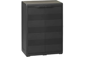 Gecheer Garden Storage Cabinet Polypropylene Outdoor Cupboard Patio Terrace Backyard Storage Unit Garden Storage Shed Furniture with 1 Shelf Black