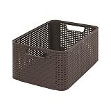 manijas CURVER 205844 - Cesta con Efecto Mimbre (tamaño Mediano, Polipropileno), Color marrón