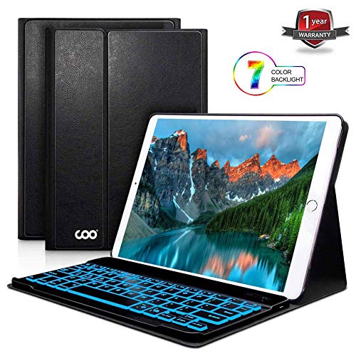 COO Funda Teclado iPad, Funda Magnética iPad 9.7 con Teclado Español (Incluye Letra Ñ) Retroiluminado de 7 Colores para iPad 2018/iPad 2017/iPad Pro 9.7/iPad Air 2/1 con Smart Auto Sleep-Wake (Negro)