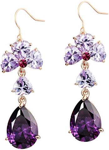Neoglory® Jewellery Made with SWAROVSKI® Elements Rhinestone CZ Stone Dangle/Drop Earrings For Women Purple Teardrop Shaped