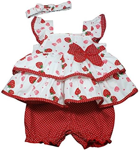 Baby girls frilly tiered strawberry summer dress pants and headband set 3-6 MONTHS