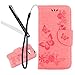 Produktbild Galaxy A7 2017 Lederhülle,Wallet Schutzhülle für Samsung Galaxy A7 2017 Wallet,Leeook Floral Leder Tasche PU leder Flip Cover im Bookstyle Kunstleder Schutzhülle Schön Elegante Retro Blumen Schmetterling Muster Brieftasche Handycover mit Ständer Standfunktion für Samsung Galaxy A7 2017 +1 x Schwarze Eingabestift-Pink Butterfly