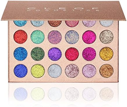 Pressed Glitter Eyeshadow Palette (24 Colors) - Highly Pigmented, Shimmery - Waterproof &amp; Long-Lasting