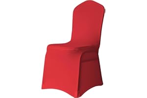 Trimming Shop Chair Cover Spandex Polyester Stretch Fabric Front Flat Dining Sliovers Washable & Removable Wedding Chair Cover for Banquets Ceremony & Hotel Dinner (Red, Pack of 1)