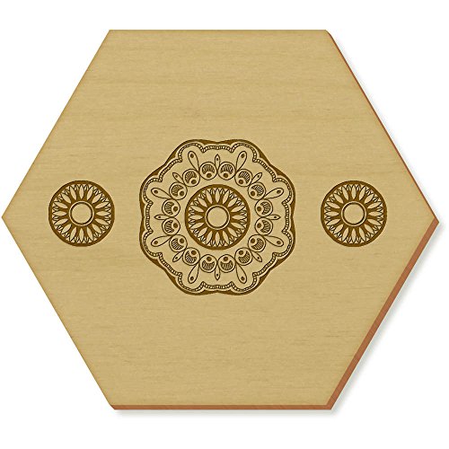 6 x 'Floral Mandala Pattern' 95mm Hexagon Wooden Coasters (CR00077052)