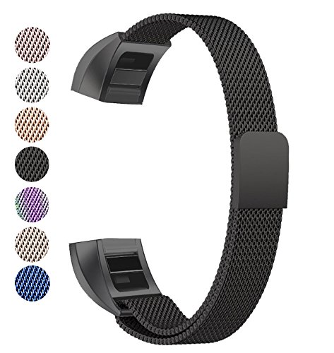 Preisvergleich Produktbild Fitbit Alta HR Armband, BeneStellar Milanese Edelstahl Uhrenarmband Mailänder Magnetschleife Edelstahlband Ersatz Armband Für Fitbit Alta HR und Alta (Schwarz)