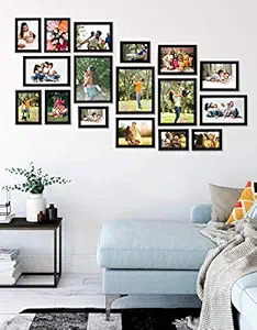 Amazon Brand - Solimo Collage Photo Frames, Set of 16 (3pcs - 4x6 inch, 4pcs - 5x7 inch, 4pcs - 6x8 inch, 2pcs - 6x10 inch, 3pcs - 8x10 inch), Black