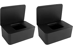 TOTSUN 2Pcs Wet Wipes Box, Baby Wipes Box Tissue Storage Case Container Napkin Box Plastic Wipes Dispenser Toilet Paper Box with Lid Seal for Home Office, Black