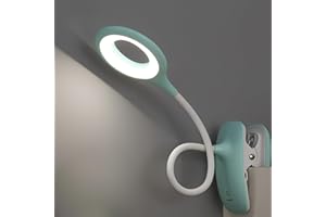 QJUZO Lampada con Pinza, Luce per Lettura Libri a Letto, LED Lampada da Scrivania con Morsetto, USB Ricaricabile, 3 Colori e Dimmerabile, Senza Fili, per Bambini, Libro Letto, Lavoro Blu