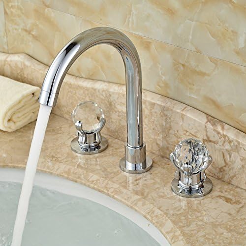 Tourmeler Basin Countertop Mixer Faucet With Double Crystal Handles Deck Mount Polished Chrome