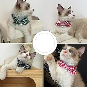 Droppedo Imported Pet Dog Cat Kitten Fashionable Bell Charms Collar Necklace Pet Lovers Gift Pet Supplies Rose Red Double Plaid Pattern Design (64002127DI)