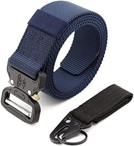 MINHER Mens Cobra Metal Buckle Nylon Belt &amp; Quick Remove Key Chain Tactical Belt CQB Rigger Waistbelt Rappel Battle Adjustable Military Webbing Band Nylon Outdoor 125 cm