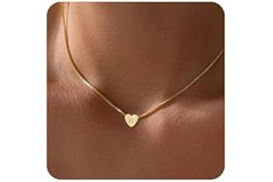 VIROMY Gold Heart Initial Necklaces for Women 14K Gold Plated Letter Pendant Necklaces for Women Charm Box Chain Dainty Personalised Jewellery Gifts for Her A-Z