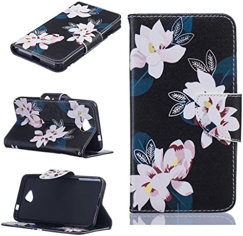 Microsoft Lumia 650 Case + Free Tempered Glass Screen Protector, BoxTii® Elegant Leather Wallet Case with Back Cover for Microsoft Lumia 650, Flower Pattern Design Flip Wallet with Card Cash Holder Kickstand and Magnetic Detachable Closure, Book Style Design Protective Folder Case Cover for Microsoft Lumia 650 (#5 Black)