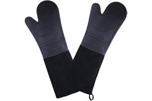 HUIANPEN Extra Long Professional Silicone Oven Mitts With Quilted Liner, Heat Resistant Oven Gloves Silicone Oven Mitts And Pot Holders Long Sleeves Baking Gloves, Cooking Gloves Protect Your Hands Arm (Black)