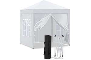 CLIPOP Tonnelle de Jardin 2 x 2 m, Tonnelle Chapiteau Pavillon avec 4 Parois Latérales et Cadre en Acier,Tente Pliante pour Mariage, extérieur, Camping, Plage