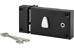 THIRARD - Serrure Horizontale en Applique 6 Gorges à Fouillot pour Entrée - Gauche - Axe 56 mm - Carré 7 mm - 140 x 88 mm - Noir - 2 Clés - Coffre et Gâche Acier Cambré - Mécanisme à 6 Gorges