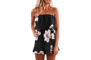 GÉNÉRIQUE Femme Combishorts éTé sans Bretelles Bandeau Combi-Short Mode Fleurie Imprimée Combinaison Taille Haute Playsuit Rompers D'été Grande Taille Casual Pantalons Courts