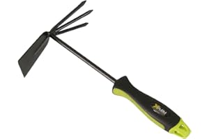 Xclou Serfouette avec panne et fourche - Binette à main pour jardinage - Sarcloir de jardin avec 3 griffes - Outil de jardin multifonctions, Noir/jaune