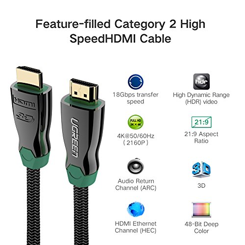 UGREEN HDMI Kabel 3m High Speed HDMI 2.0 Kabel HDTV 4K Vergoldet Kontakte und Nylon Geflecht für Laptops, Blu-ray Player, Xbox 360, HD-DVD usw - 2