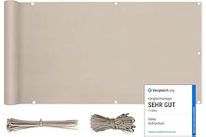 Sekey Brise-Vue pour Balcon Couverture de confidentialité Écran Polyster Vent Protection UV Opaque Résistant aux Intempéries, avec Attaches de câble et Cordons, 75 x 500cm Taupe