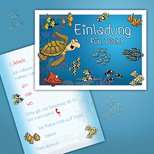 10 Einladungskarten zum Kindergeburtstag "Unter dem Meer" / Schwimmbad, Zoo, Aquarium