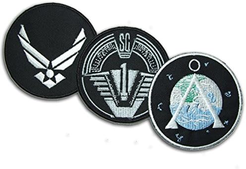 STARGATE SG1 - SET OF 3 IRON ON - Main Team Prop Jacket Patches - SG-1, Chevron & USAF