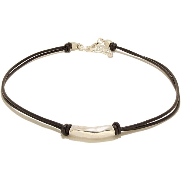 Pulsera De Cuero Genuino Para Mujer - Ajustable, Color Negro Con Cierre Plateado Deslizante - Incluye Bolsa De Raso De Regalo