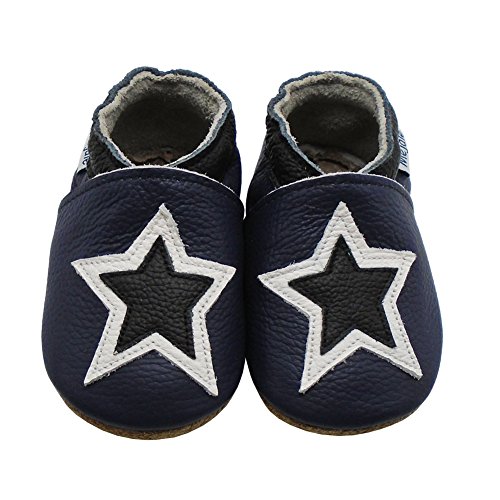 Mejale Weiche Sohle Leder Babyschuhe Lauflernschuhe Krabbelschuhe Kleinkind Kinderschuhe Hausschuhe Karikatur Sterne 0-3 Jahre - 2