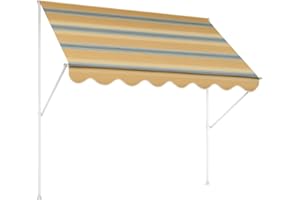 Angerer Klemmmarkise Exklusiv mit Handkurbel, Terrasse/Balkon, einfache Montage ohne Bohren, Made in Germany, hochwertiger Stoff, UV-beständig, höhenverstellbar, wasserabweisend, 200 cm Gelb-Blau-Weiß