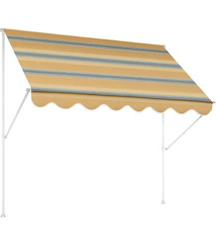 GARDINIA Klemmmarkise Föhr zum Kurbeln, Sonnenschutz für Terrassen oder Balkone, 195 x 120 cm, Kurbellänge: 125 cm, Blau/Weiß Garten