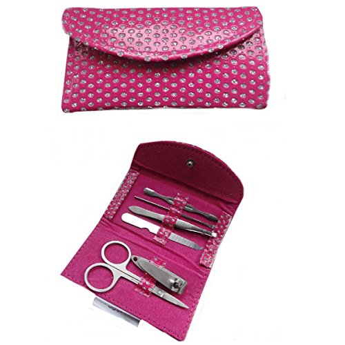 Ladies 6 piece manicure pedicure set to include scissors nail clippers tweezers … (Pink)
