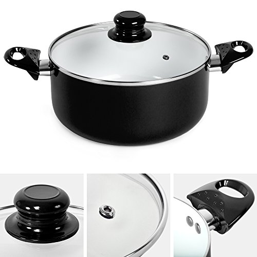 TecTake 8 teiliges Keramik Kochtopf Set mit Glasdeckel -diverse Farben- (Schwarz) - 6